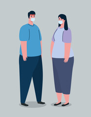 couple wearing medical mask, against coronavirus, prevention covid 19 vector illustration design