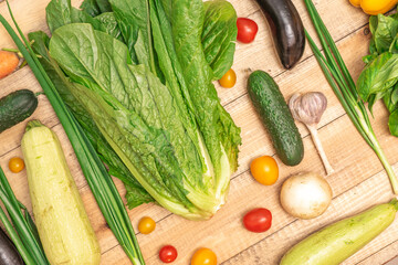 A lot of different ripe tasty vegetables. Healthy food