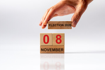 USA presidential elections 2020 November 8. wooden cube and blocks Calendar with date to vote on...