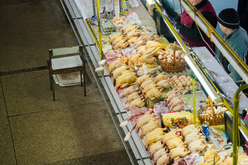Sale of meat in the food market in Ukraine