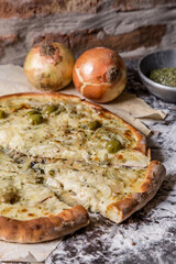 handmade mozzarella pizza onion ready to eat