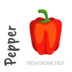 Red pepper isolated on a white background with the words Pepper