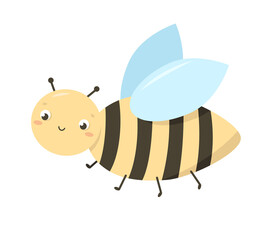 Cartoon happy baby wasp isolated on white background. Little cute bee