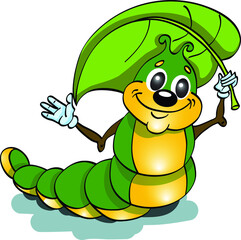 green caterpillar is holding a green leaf of tree 