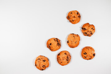 Tasty cookies with chocolate on a gray background with copy space