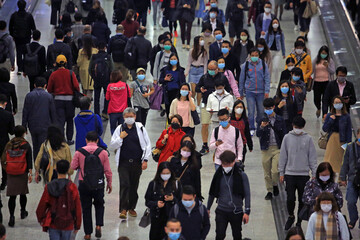 masked metro crowd in hong kong - 356141499