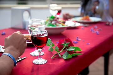 Couple Dating in Restaurant. Romantic Couple in Love Dating. 
