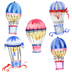 Flying balloons set cute illustrations