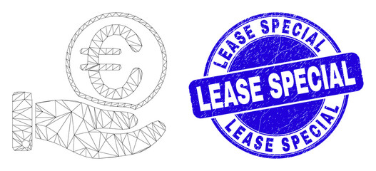 Web carcass hand offfer euro coin icon and Lease Special seal stamp. Blue vector rounded grunge stamp with Lease Special message.