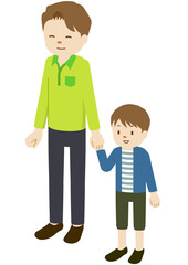 Illustration of a father and son holding hands