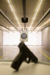 indoor gun shooting of target range.
