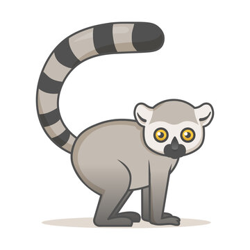 Cute African lemur. Colorful flat vector illustration with outline, isolated on white background.