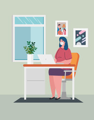 stay home work home, protect yourself, keeping distance for decrease infection prevent covid 19, stay home on quarantine during the coronavirus vector illustration design