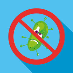 cartoon covid 19 emoji stop, coronavirus emoticon with facial expression, in forbidden signal vector illustration design