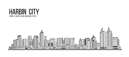 Naklejka premium Cityscape Building Streszczenie Prosty kształt i sztuka w nowoczesnym stylu Projekt wektorowy - miasto Harbin