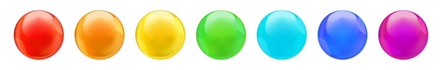 Collection of rainbow colored round bubbles isolated on white