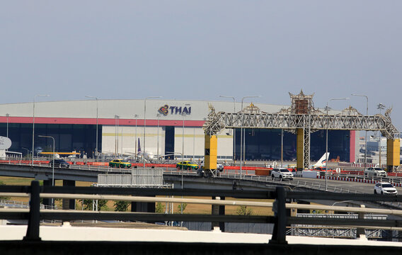 Bangkok /Thailand, 29 December 2019 - Thai Airways Warehouse Near The Suvarnabhumi Airport. Thai Airway Is The Biggest Airline In Thailand
