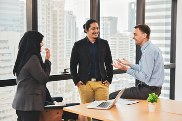 Business team friendships communication in office happy project success