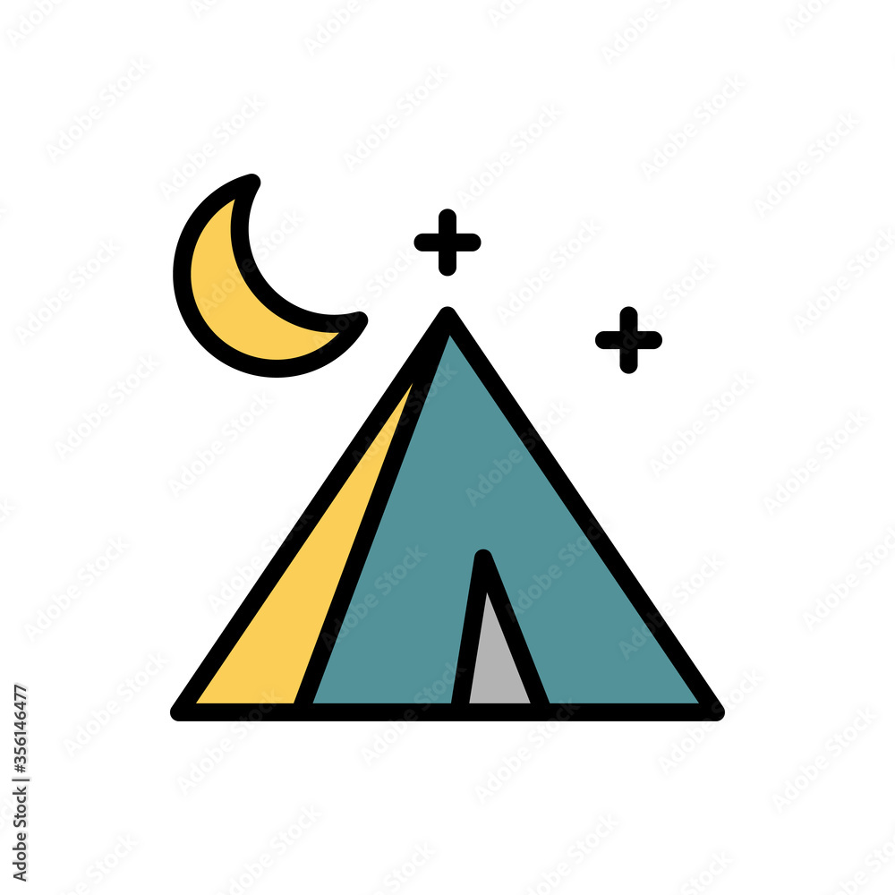 Poster tent, moon icon. simple color with outline vector elements of camping icons for ui and ux, website o