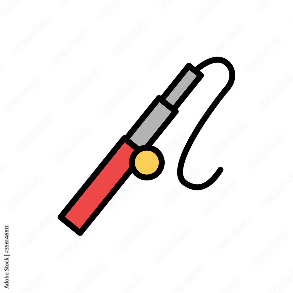 Poster fishing rod, tool icon. simple color with outline vector elements of camping icons for ui and ux, we