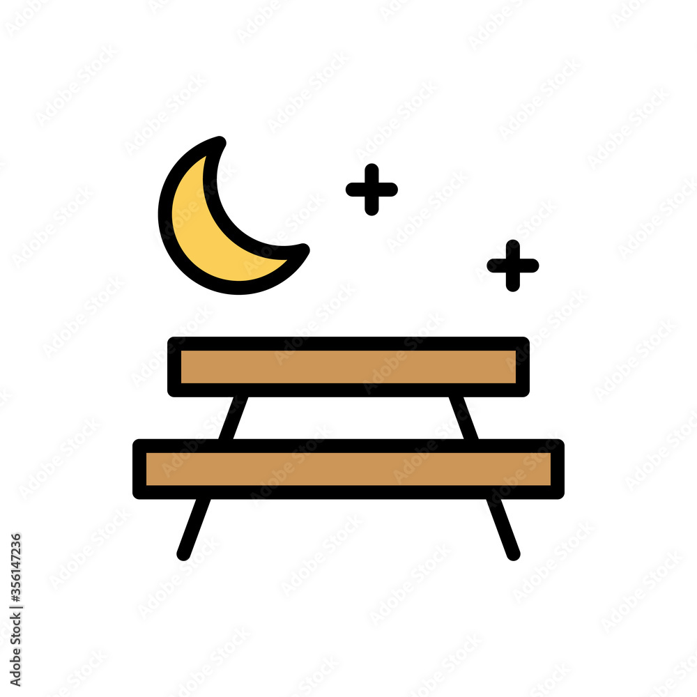 Poster moon, table, bench icon. simple color with outline vector elements of camping icons for ui and ux, w