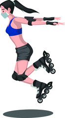 A girl playing freestyle roller skate while using medical mask