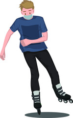 A man playing freestyle roller skate while using medical mask