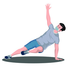 A man did some fitness pose while using medical mask illustration
