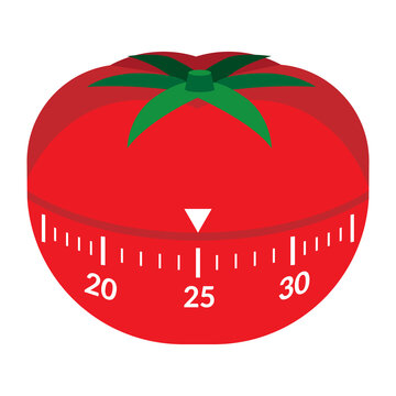Kitchen Timer in the form of a red tomato. Mechanical device, Time Interval. Appliance for pomodoro technique for time management, work in parts. Vector Isolated Illustration on white background