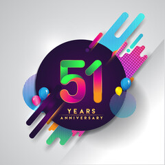 Fototapeta premium 51st years Anniversary logo with colorful abstract background, vector design template elements for invitation card and poster your birthday celebration.