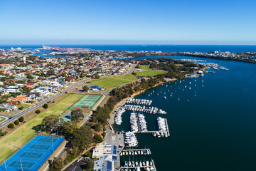 Aerial view of East Fremantle Town, Fremantle, Fremantle Harbour, East Fremantle and Mosman Park...