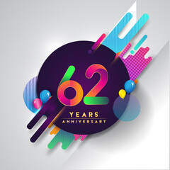62nd years Anniversary logo with colorful abstract background, vector design template elements for invitation card and poster your birthday celebration.