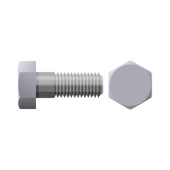 Metal hex bolt side and front view