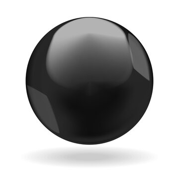 Black shiny ball or round drop with glares, isolated on white background