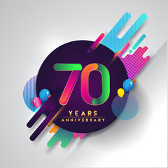 70th years Anniversary logo with colorful abstract background, vector design template elements for invitation card and poster your birthday celebration.