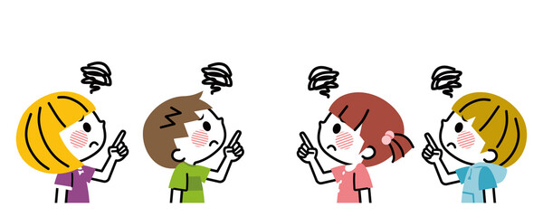 上を指差して困る子供たち