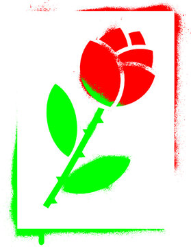 Stylized red rose on white. Spray graffiti stencil.