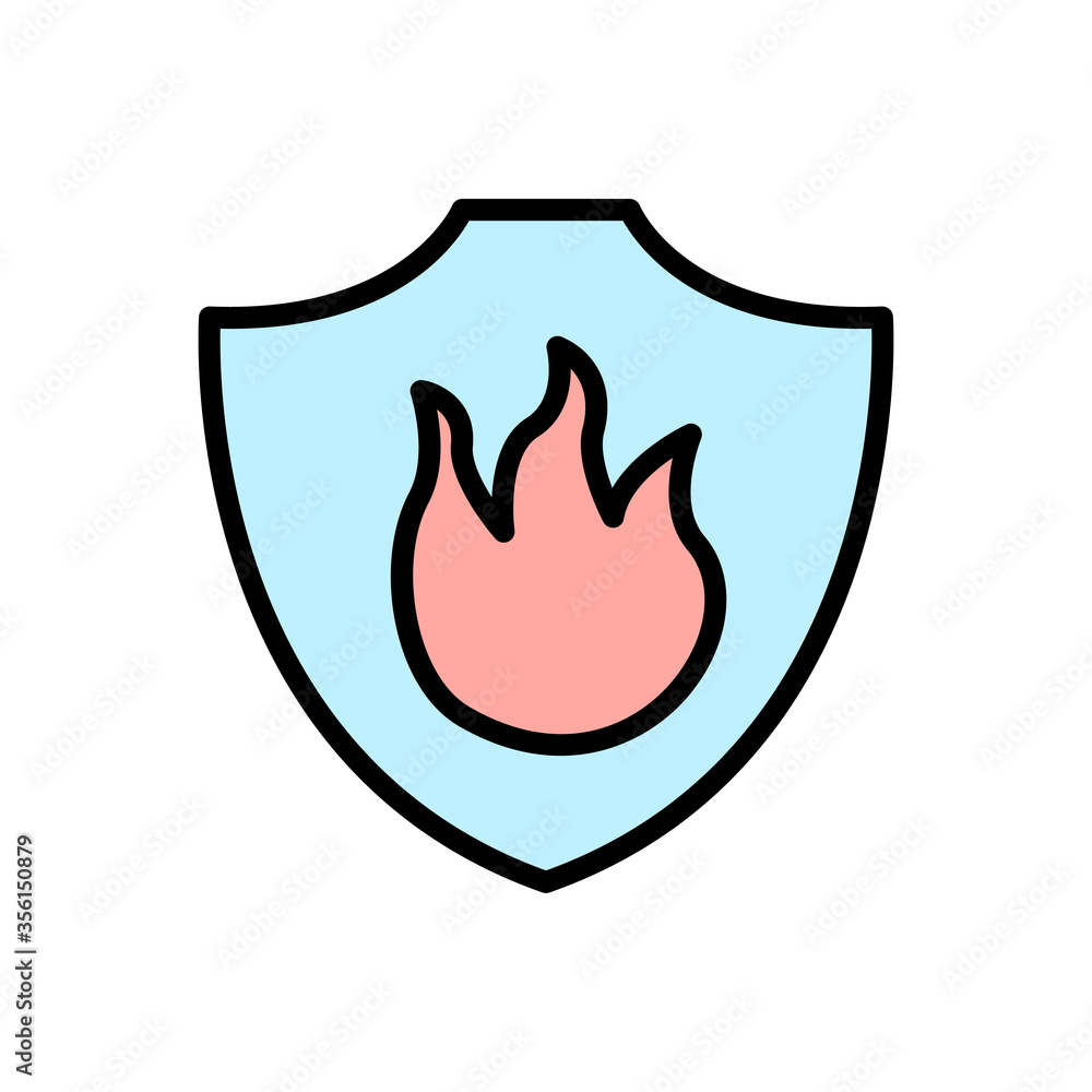 Poster shield, fire icon. simple color with outline vector elements of firefighters icons for ui and ux, we