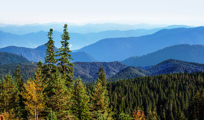 Amazing landscape with Cascade blue mountains at twilight blue hour  