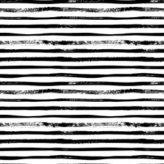 Behang Horizontale strepen Grunge lijnen vector naadloze patroon. Horizontale penseelstreken, rechte strepen of lijnen.