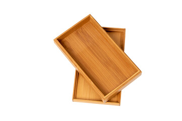 open wooden box with lid on white background, mock up