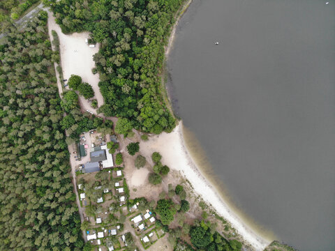 Aerial view of lake Gorinsee, a natural body of water in the municipality of Wandlitz in the Brandenburg district of Barnim. It belongs to the Wandlitz district of Sch&ouml;nwalde and has an area of 24 ha.