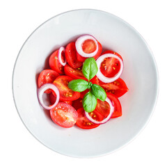 tomato salad delicious vegetables snack bush green stems and petals Menu concept serving size. food background top view copy space for text keto or paleo diet 