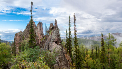 Krasnoyarsk National Park "Pillars" view of the rock "China Wall"