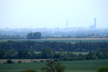 WROCLAW, POLAND - MAY 28, 2020: Panorama of Wroclaw, view from the Trzebnica hills (20 km in a...