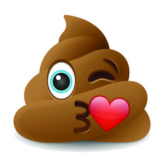 Pile of Poo Kiss Emoji Icon Object Symbol Gradient Vector Art Design Cartoon Isolated Background