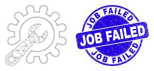Obraz premium Web carcass repair tools icon and Job Failed seal stamp. Blue vector round grunge seal with Job Failed title. Abstract carcass mesh polygonal model created from repair tools pictogram.