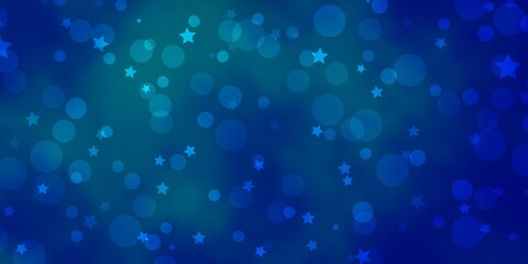 Light Blue, Yellow vector backdrop with circles, stars. Abstract illustration with colorful spots, stars. Pattern for trendy fabric, wallpapers.