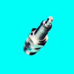 Abstract view of a spark plug on light blue