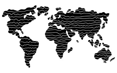 Naklejka premium World map graphic stripes black white isolated sketch illustration vector